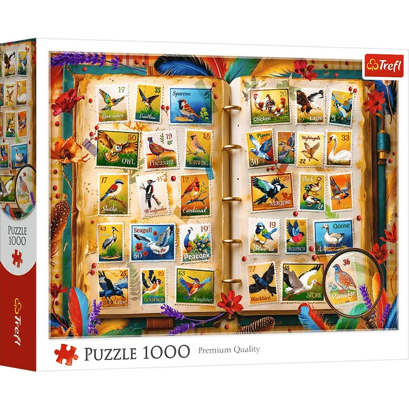 Puzzle 1000 Kolekcja znaczków atlas ptaków