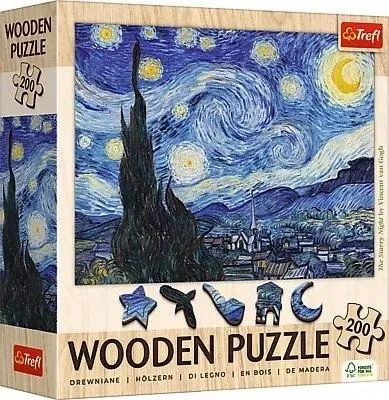 Puzzle 200 elementów Trefl Drewniane Gwiaździsta Noc Van Gogh