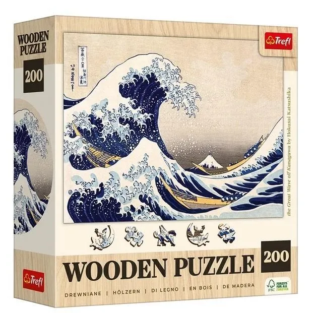 Puzzle 200 elementów Trefl Drewniane Wielka Fala w Kanagawie