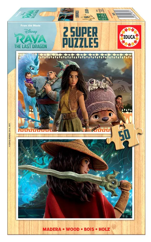 Puzzle 2x50 elementów Raya i ostatni smok drewniane Educa