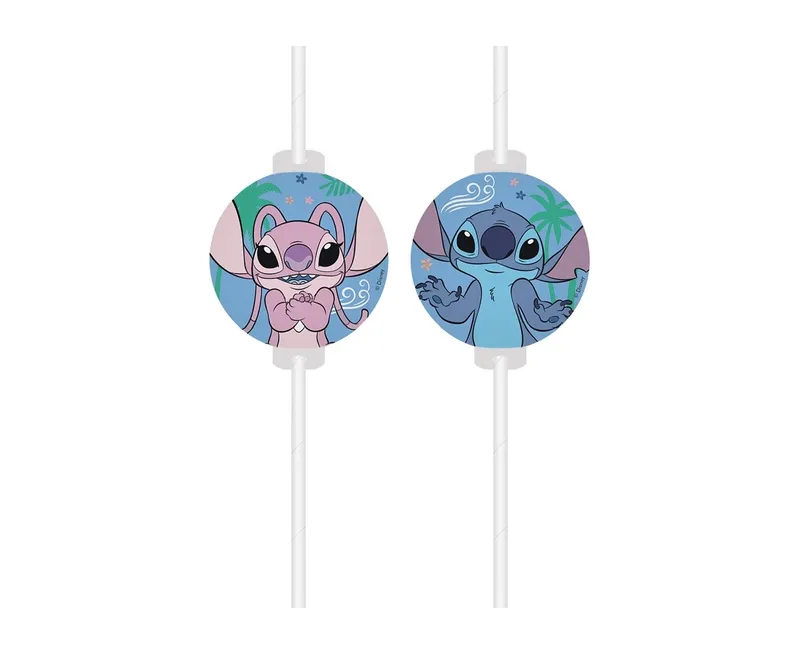 Słomki papierowe z medalionem Stitch & Angel Disney, 4 szt.