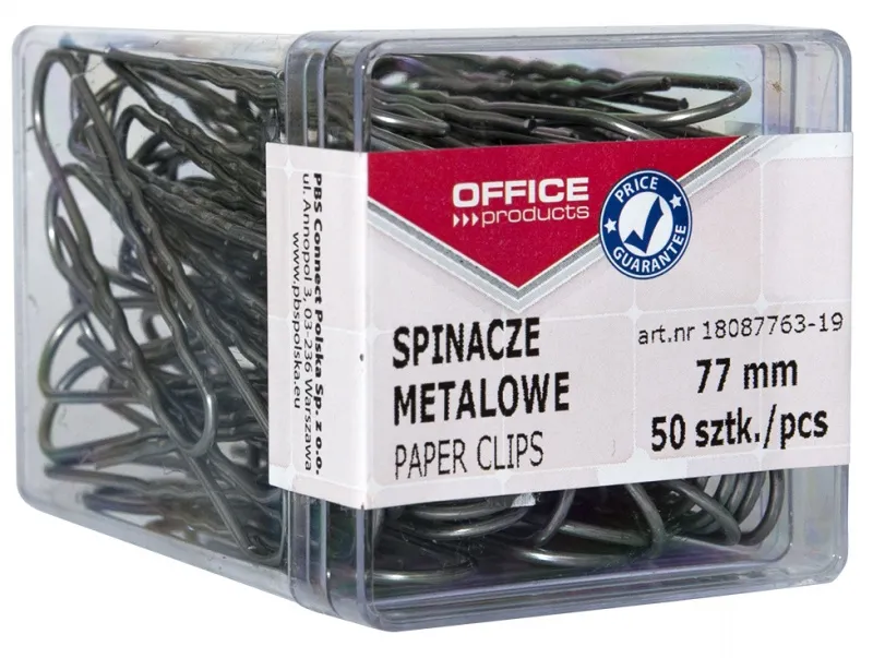 Spinacze metalowe Office Products 77 mm, 50 sztuk, srebrne