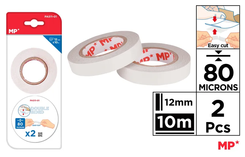 Taśma MP dwustronna 12mm x 10m, 80 mikronów, 2 sztuki