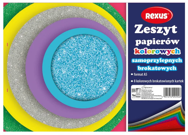 Zeszyt papierów kolorowych brokatowych samoprzylepnych A5, 8 kolorów