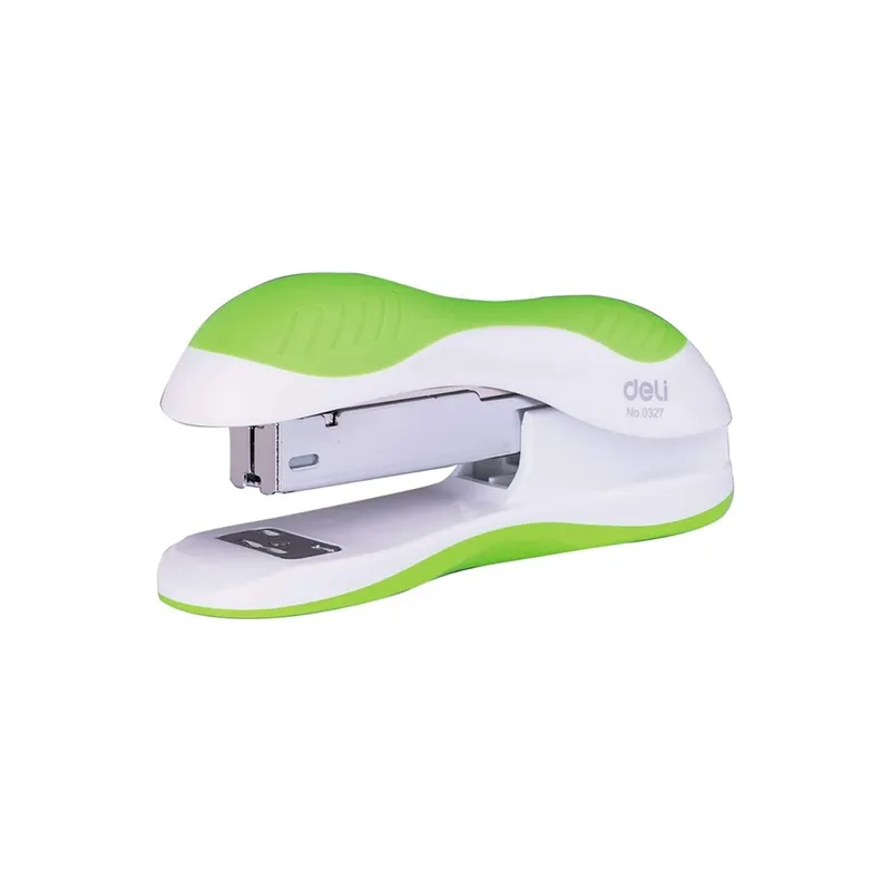 Zszywacz biało-zielony deli do 25 kartek, ergonomiczny uchwyt