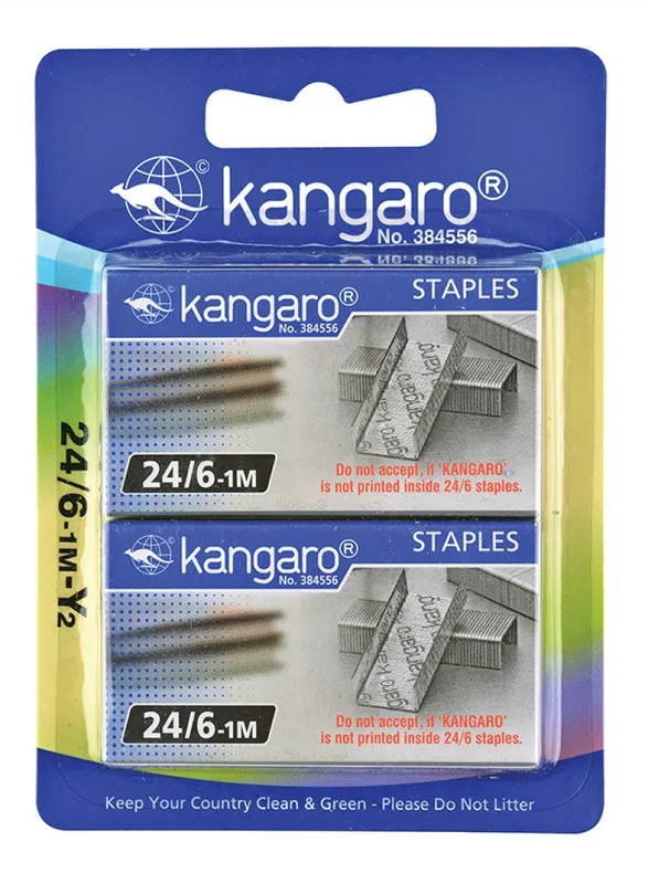 Zszywki Kangaro No.24/6, 2x1000 sztuk, blister